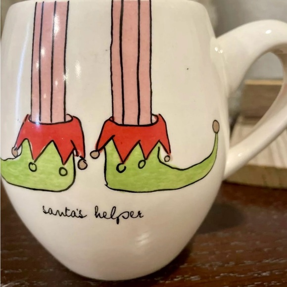 Rae Dunn Christmas Cheer Mug Elf Feet Shoes Green Interior by Magenta. - Picture 4 of 4